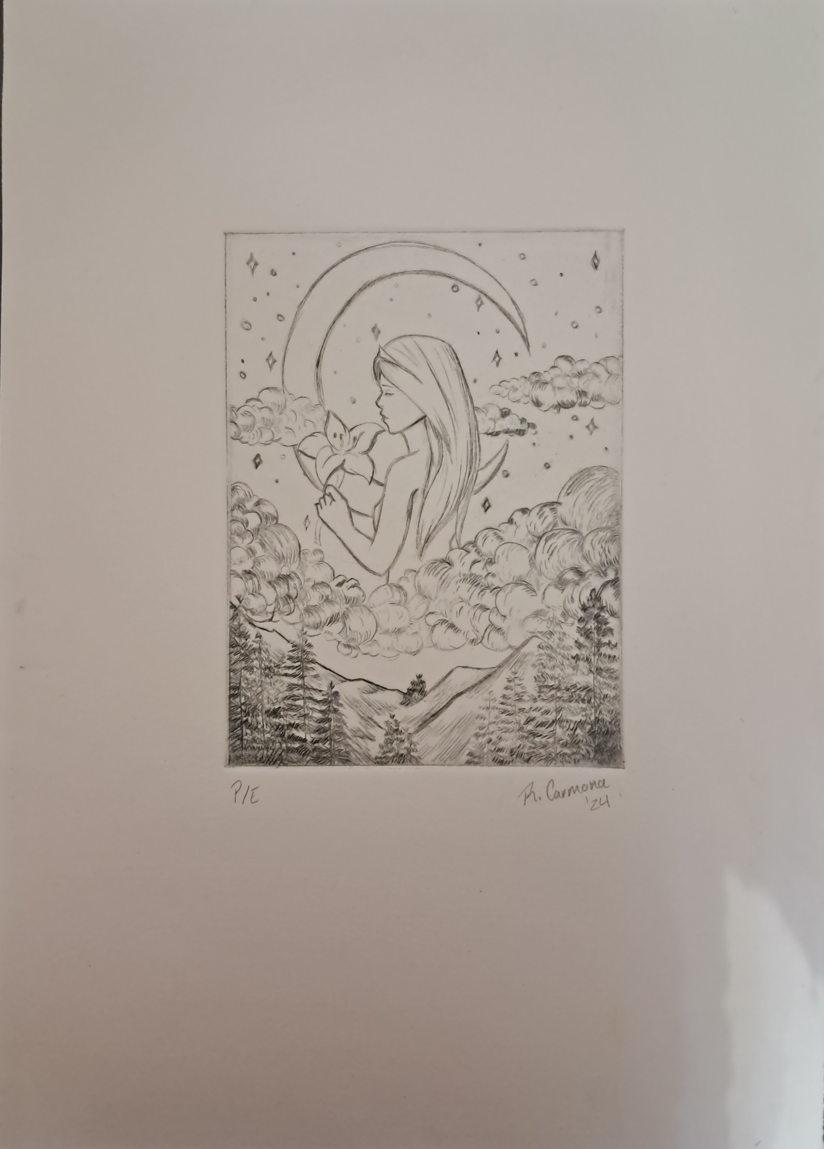 Grabado en hueco con técnica de Punta seca sobre lámina de cobre. 2024.