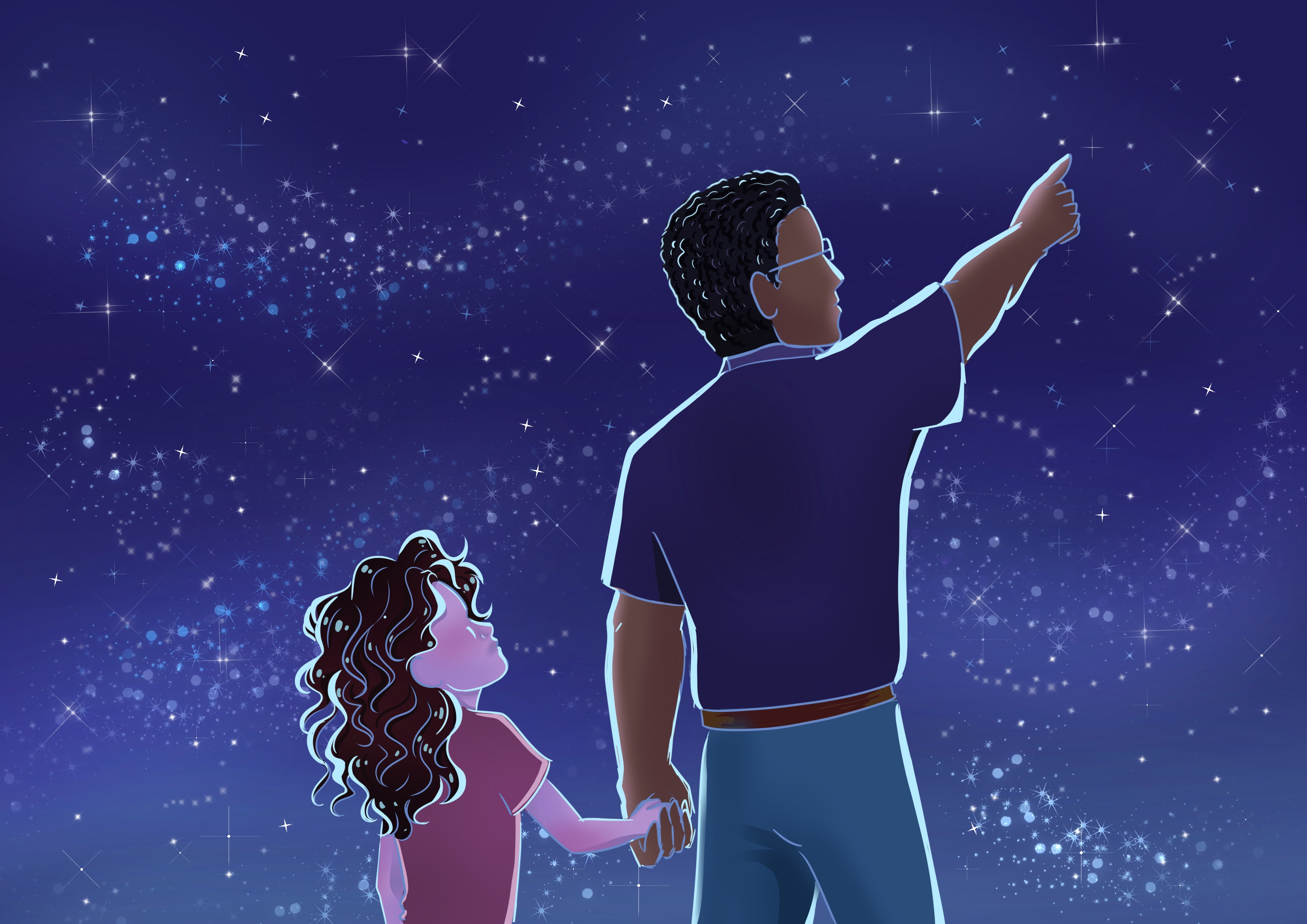 Ilustración personal digital, basado en el cariño que le tengo a mi papá. 2023.