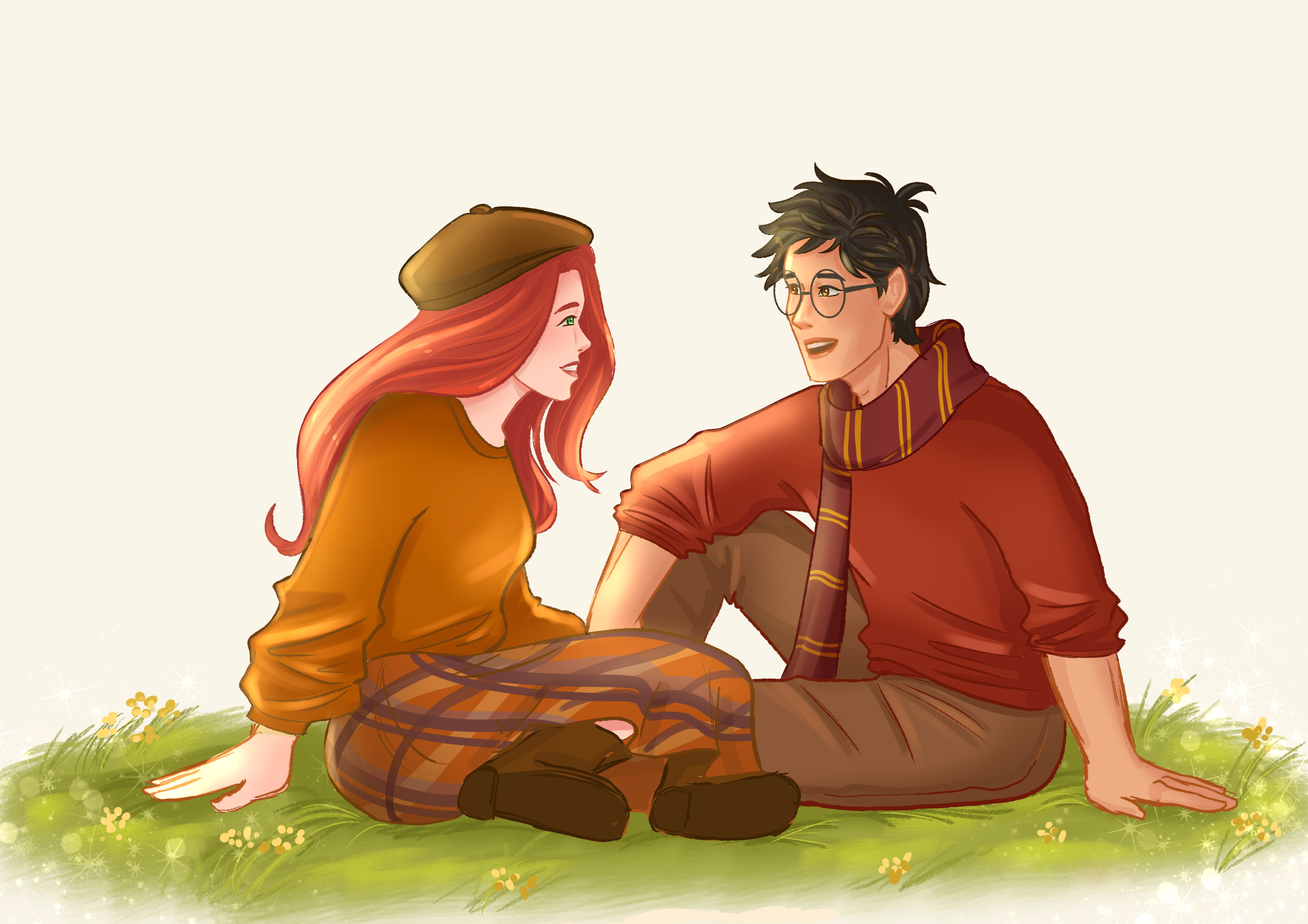 Fanart basado en los personajes de James Potter y Lily Evans de la saga de Harry Potter de J.K. Rowling. 2024.